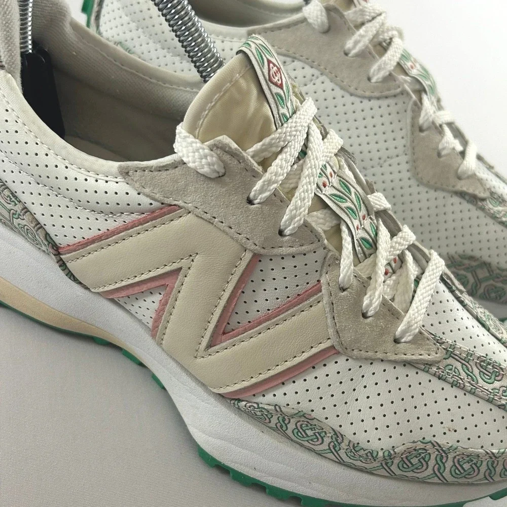New Balance 327 Casablanca Mens 6.5 White Green Monogram Sneakers MS327CAB